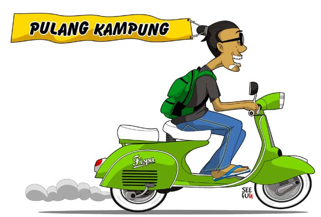 gambar mudik pulang kampung animasi